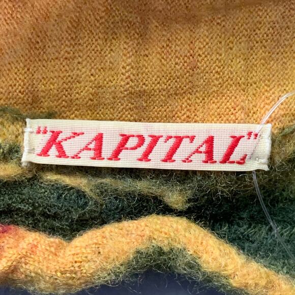 KAPITAL Orange Mustard Flames Stripes Oversized Wool Scarf - Picture 5 of 5